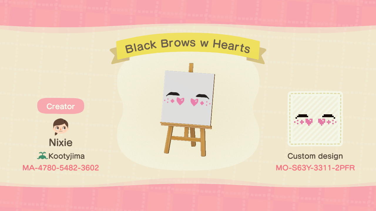 Animal Crossing Design Code: MO-S63Y-3311-2PFR Black Brows w Hearts