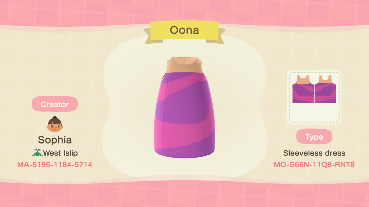 Animal Crossing Design Code: MO-S66N-11Q8-RNT8 Oona