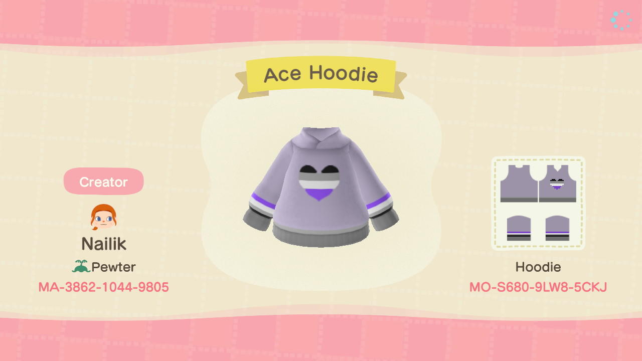 Animal Crossing Design Code: MO-S680-9LW8-5CKJ Ace Pride Hoodie