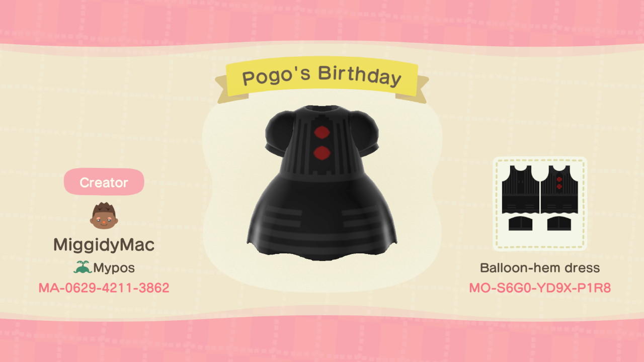 Animal Crossing Design Code: MO-S6G0-YD9X-P1R8 Pogo’s Birthday
