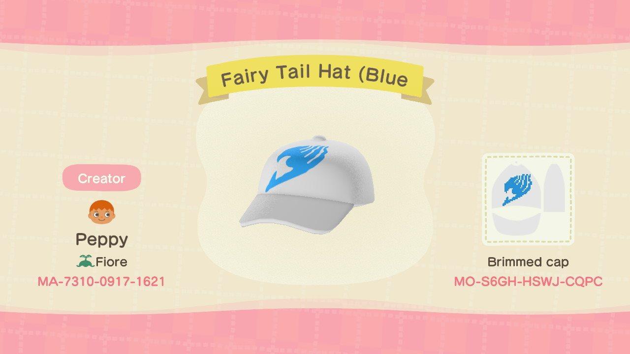 Animal Crossing Design Code: MO-S6GH-HSWJ-CQPC Fairy Tail Hat Blue