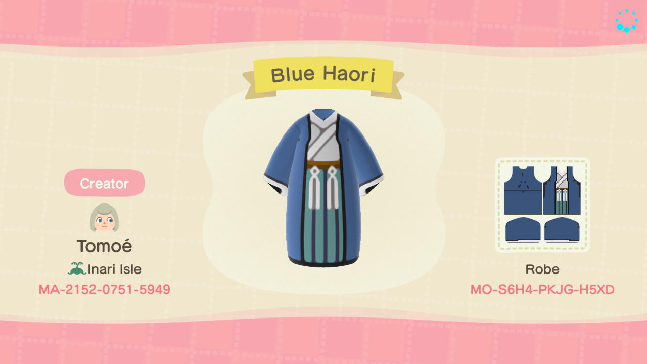 Animal Crossing Design Code: MO-S6H4-PKJG-H5XD Blue Haori