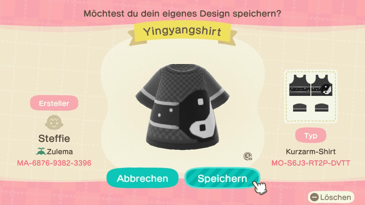 Animal Crossing Design Code: MO-S6J3-RT2P-DVTT Yingyangshirt
