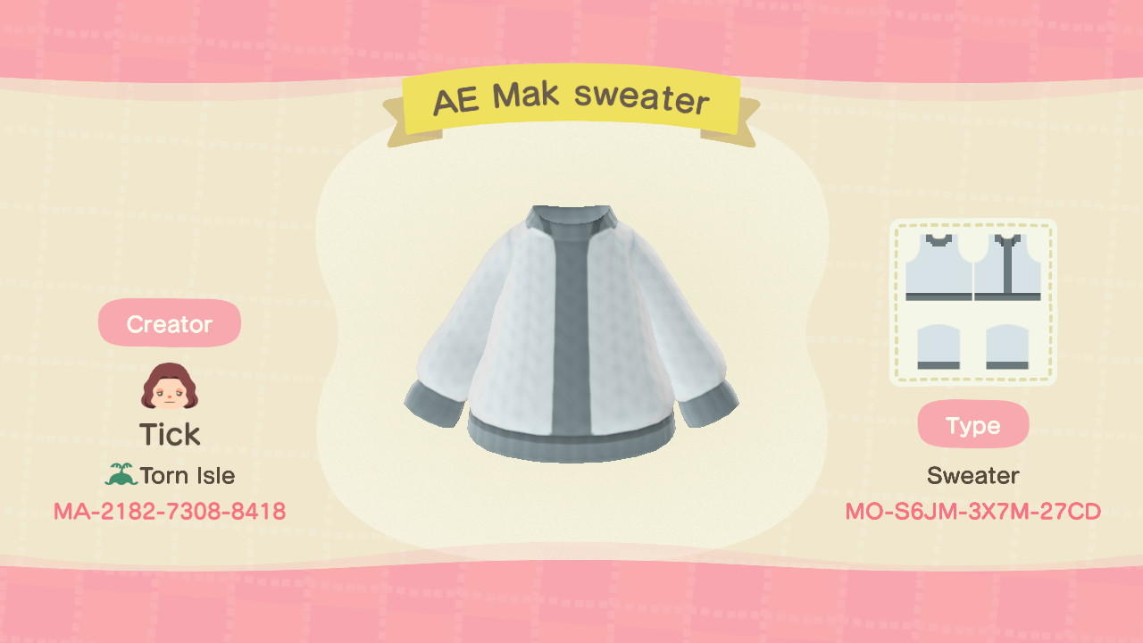 Animal Crossing Design Code: MO-S6JM-3X7M-27CD AE Mak Sweater