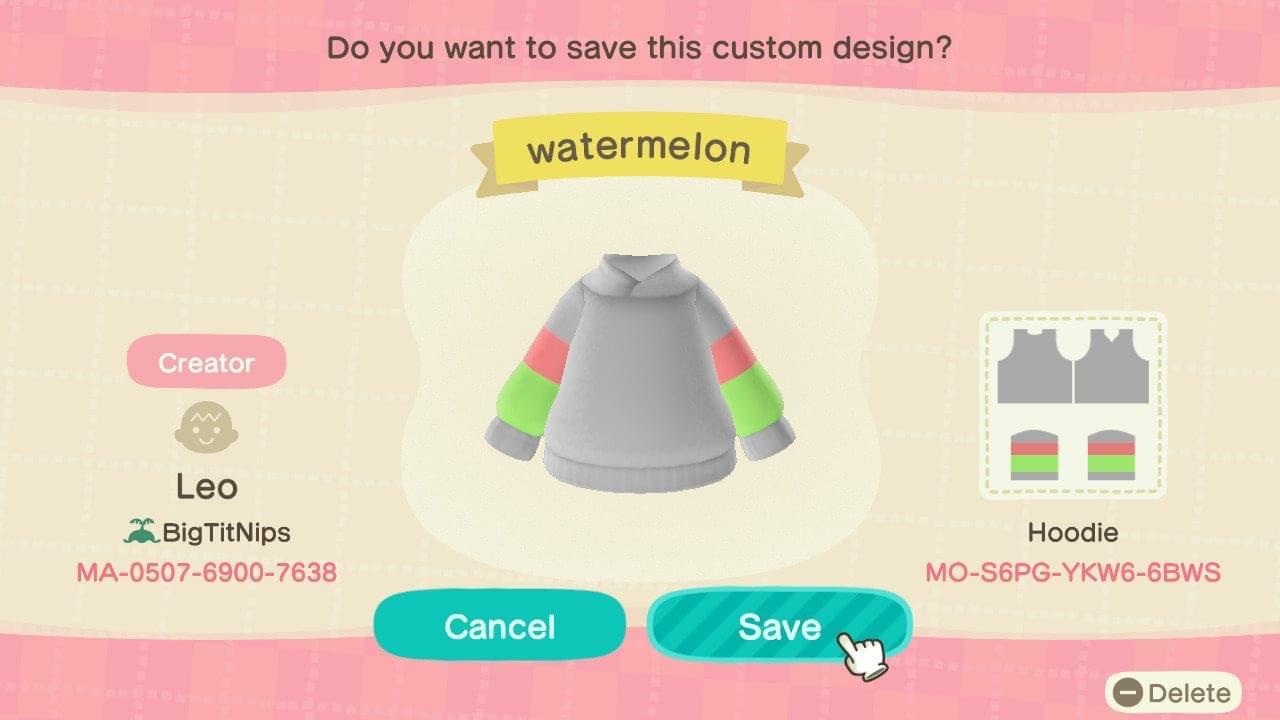 Animal Crossing Design Code: MO-S6PG-YKW6-6BWS Watermelon