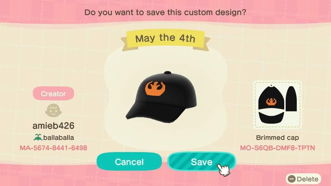 Animal Crossing Design Code: MO-S6QB-DMF8-TPTN May the 4th