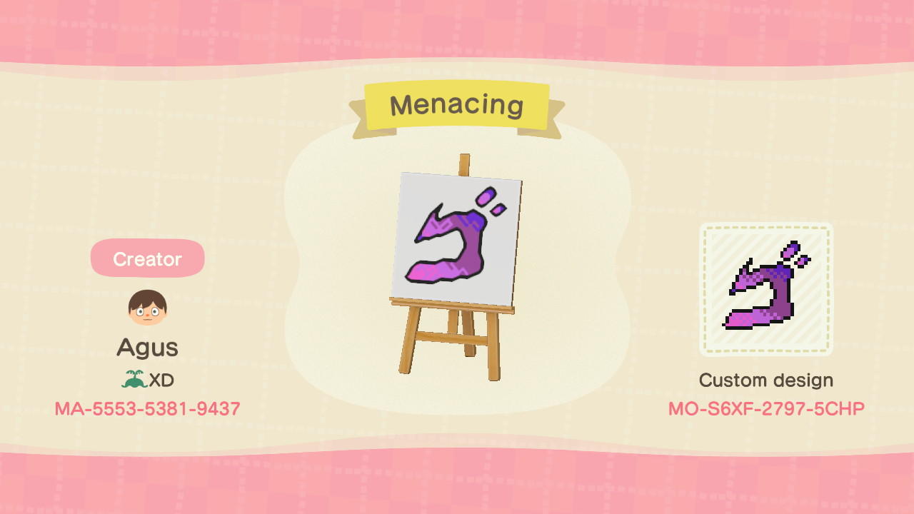 Animal Crossing Design Code: MO-S6XF-2797-5CHP Jojo Menacing