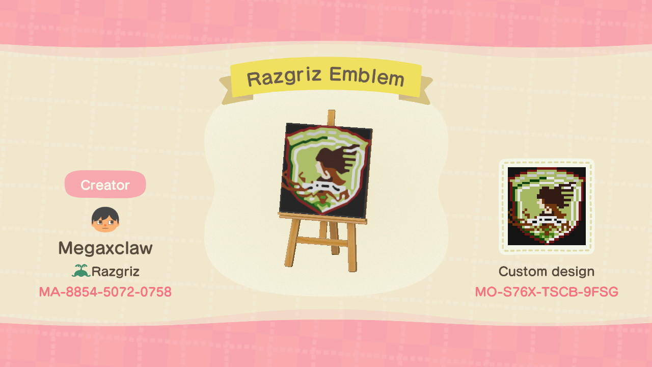 Animal Crossing Design Code: MO-S76X-TSCB-9FSG Razgriz Emblem