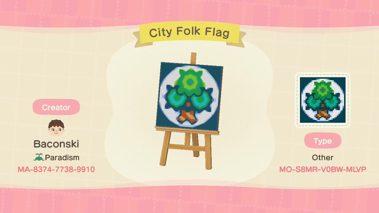 Animal Crossing Design Code: MO-S8MR-V0BW-MLVP City Folk Flag