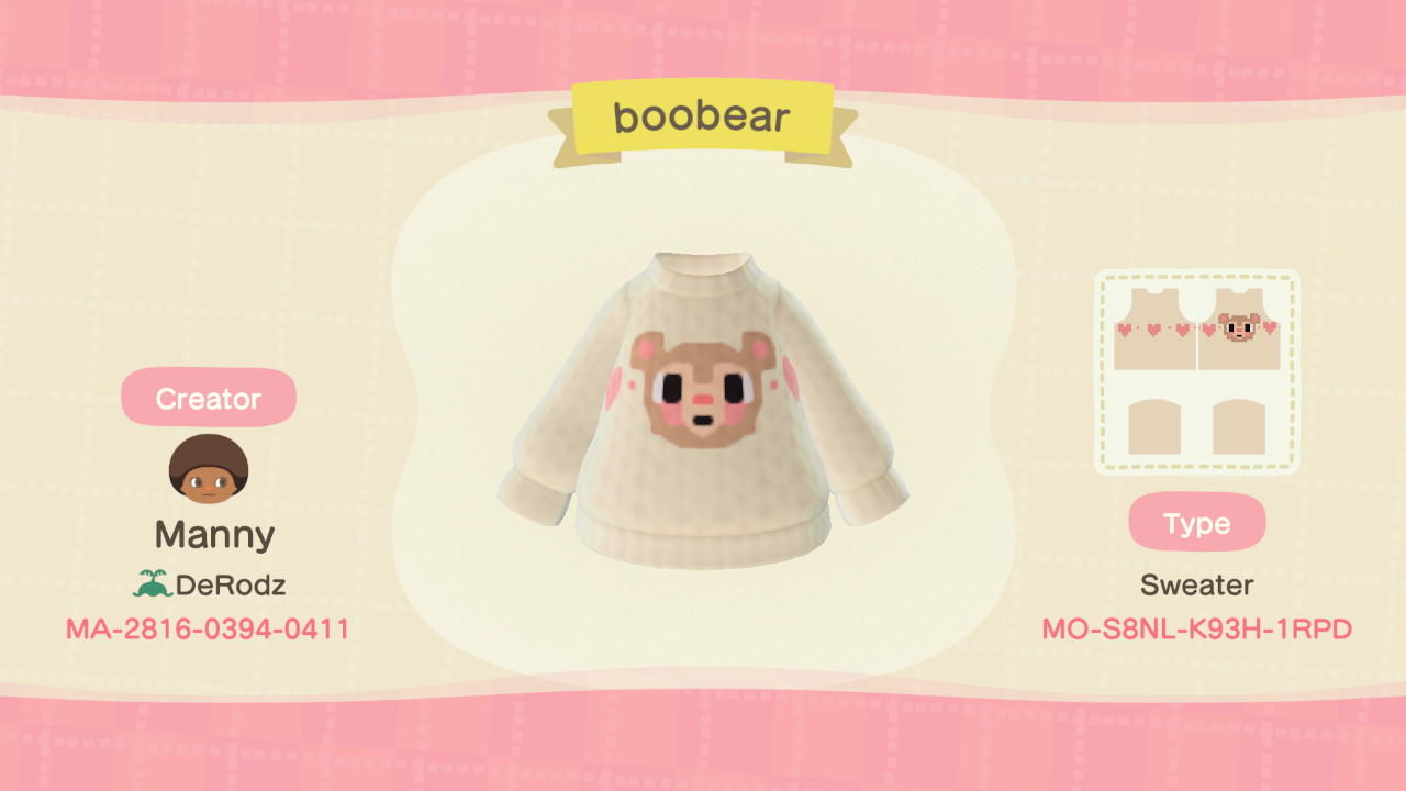 Animal Crossing Design Code: MO-S8NL-K93H-1RPD BooBear