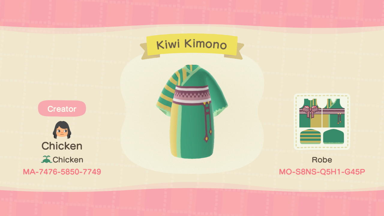 Animal Crossing Design Code: MO-S8NS-Q5H1-G45P Kiwi Kimono