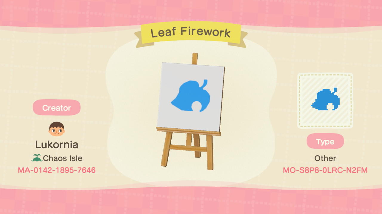Animal Crossing Design Code: MO-S8P8-0LRC-N2FM Leaf Firework