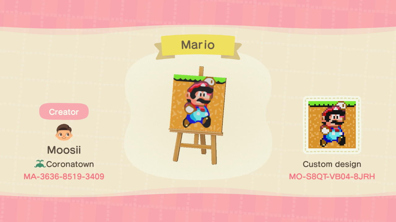 Animal Crossing Design Code: MO-S8QT-VB04-8JRH Mario