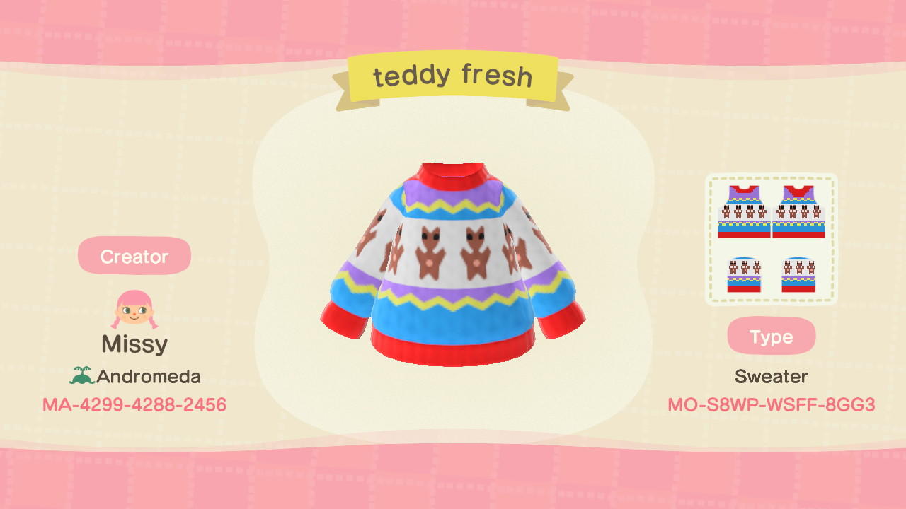 Animal Crossing Design Code: MO-S8WP-WSFF-8GG3 teddy fresh