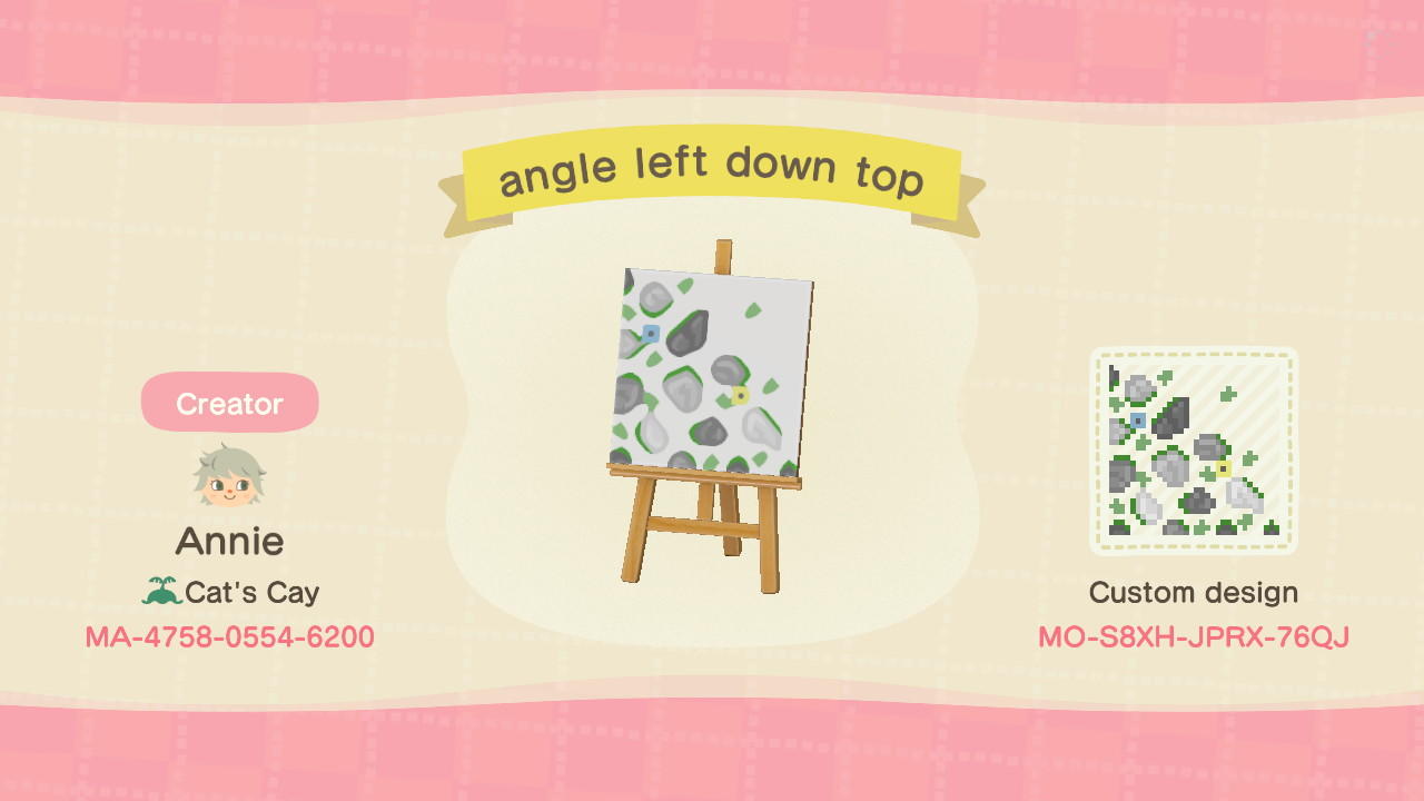 Animal Crossing Design Code: MO-S8XH-JPRX-76QJ angle left down top