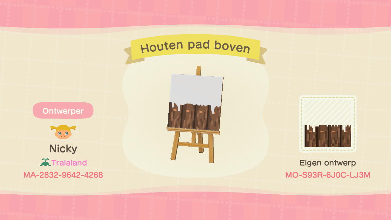 Animal Crossing Design Code: MO-S93R-6JOC-LJ3M Houten pad boven