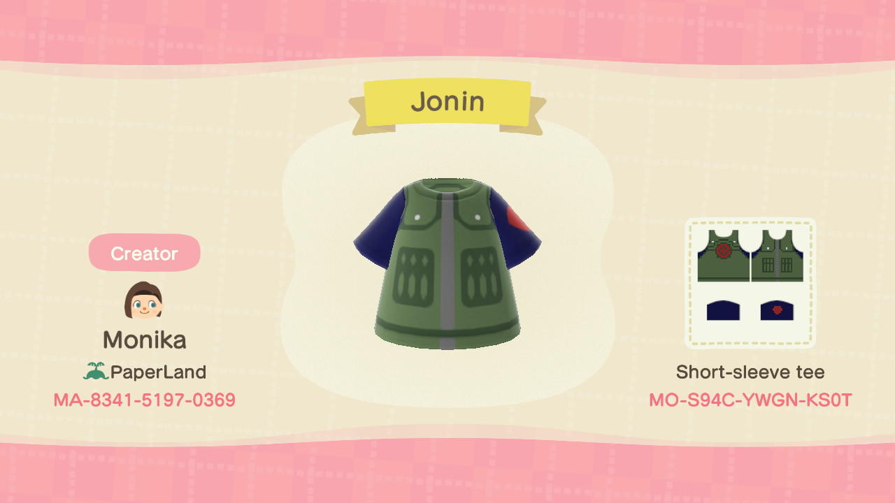 Animal Crossing Design Code: MO-S94C-YWGN-KS0T Naruto Jonin Vest