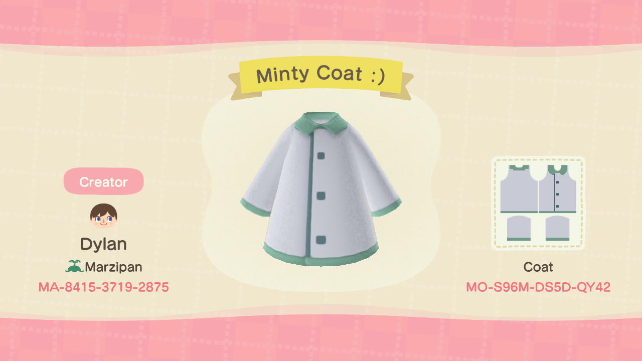 Animal Crossing Design Code: MO-S96M-DS5D-QY42 Minty Coat