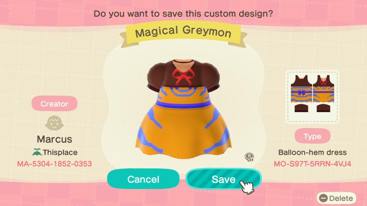 Animal Crossing Design Code: MO-S97T-5RRN-4VJ4 Magical Greymon