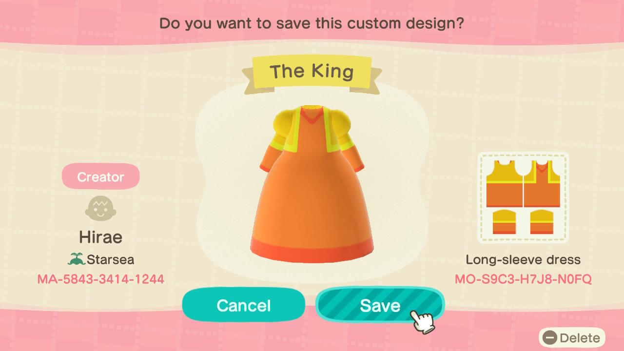Animal Crossing Design Code: MO-S9C3-H7J8-N0FQ King Harkinian