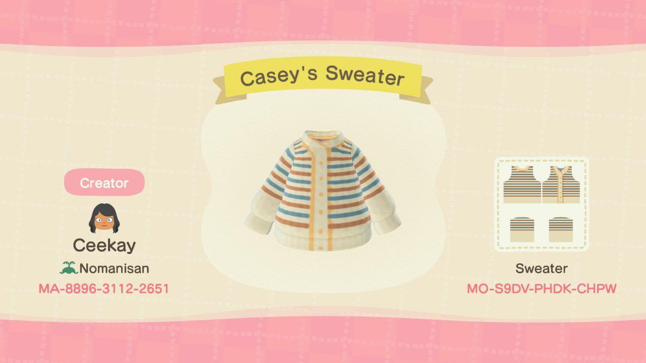 Animal Crossing Design Code: MO-S9DV-PHDK-CHPW Casey&#39;s Sweater