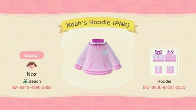 Animal Crossing Design Code: MO-S9JL-60QC-GCLV Noahs Hoodie (PNK)