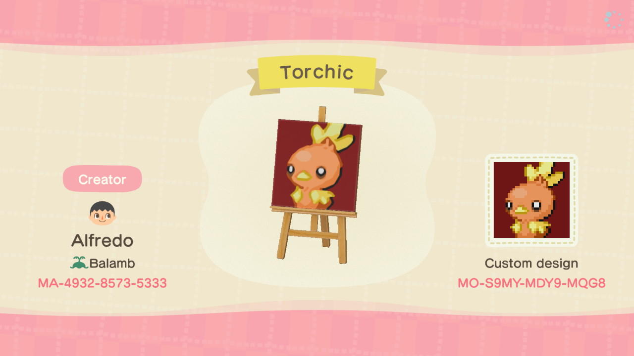 Animal Crossing Design Code: MO-S9MY-MDY9-MQG8 Torchic