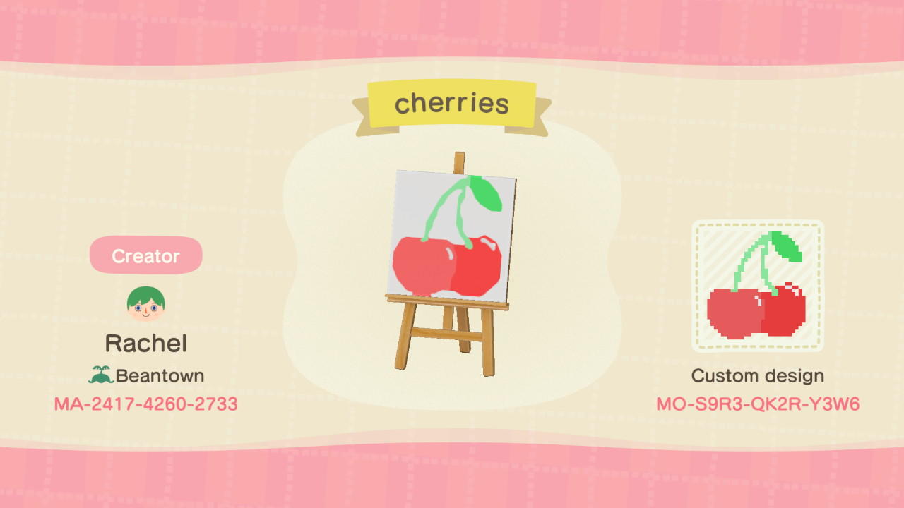 Animal Crossing Design Code: MO-S9R3-QK2R-Y3W6 cherries