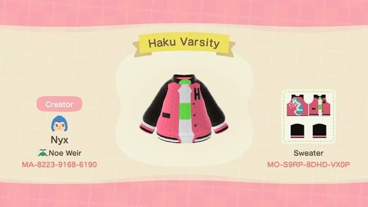 Animal Crossing Design Code: MO-S9RP-8DHD-VX0P Haku Varsity