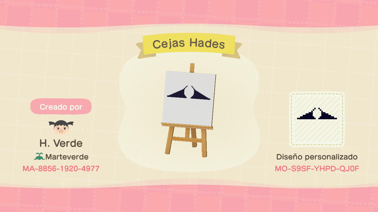 Animal Crossing Design Code: MO-S9SF-YHPD-QJ0F Cejas Hades