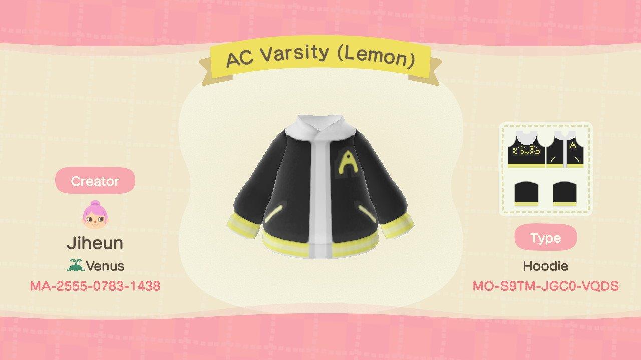 Animal Crossing Design Code: MO-S9TM-JGC0-VQDS AC Varsity (Lemon)