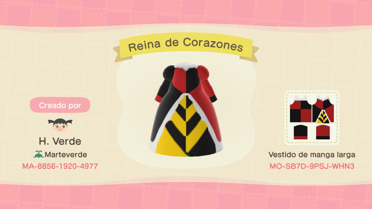 Animal Crossing Design Code: MO-SB7D-9PSJ-WHN3 Queen of Hearts