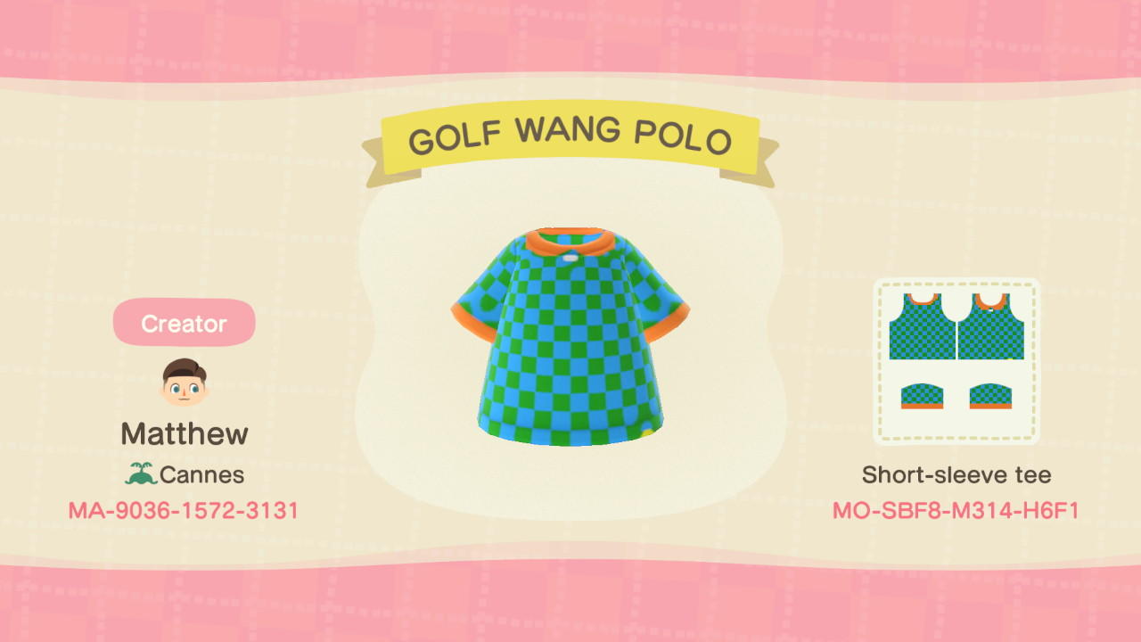 Animal Crossing Design Code: MO-SBF8-M314-H6F1 Golf shirt