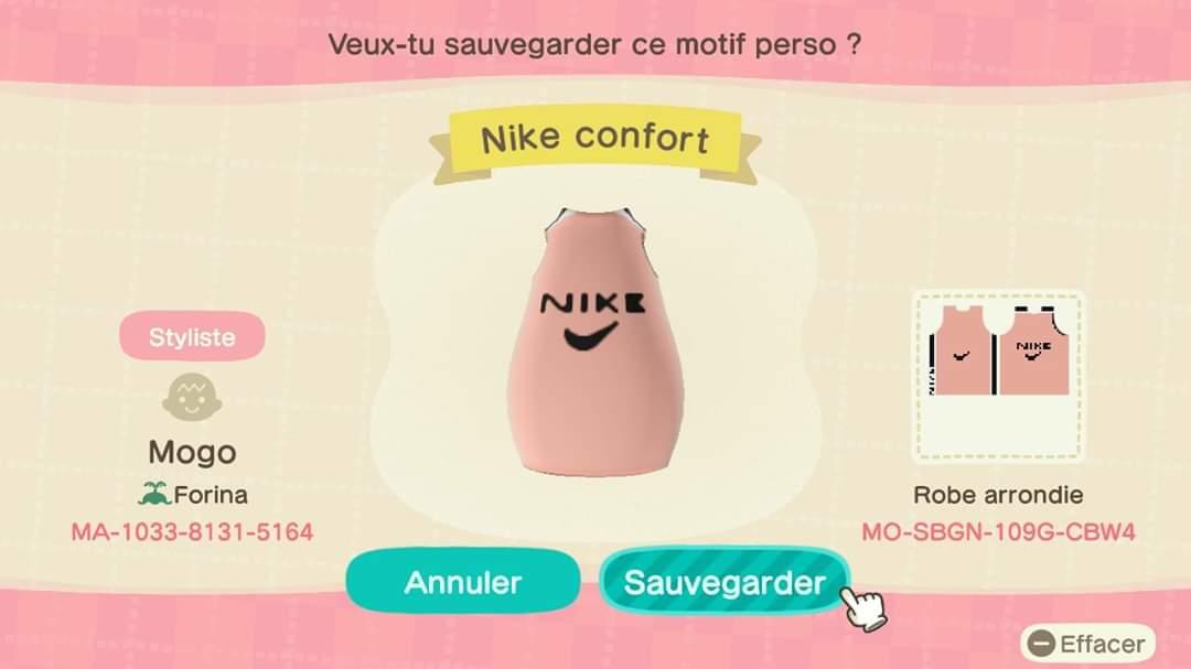 Animal Crossing Design Code: MO-SBGN-109G-CBW4 Nike confort
