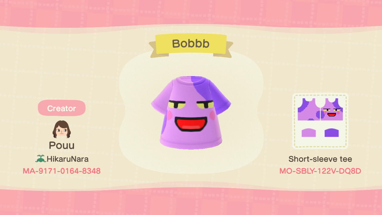Animal Crossing Design Code: MO-SBLY-122V-DQ8D Bob Face Shirt