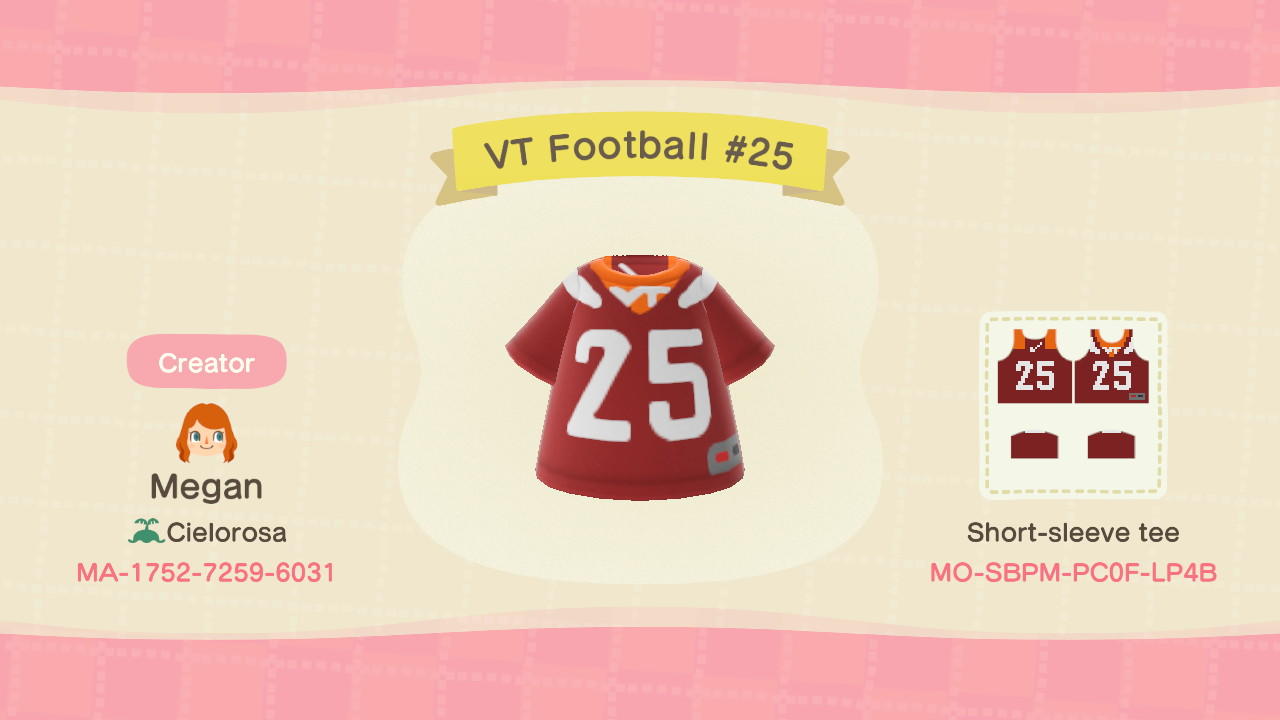Animal Crossing Design Code: MO-SBPM-PC0F-LP4B VT Football #25
