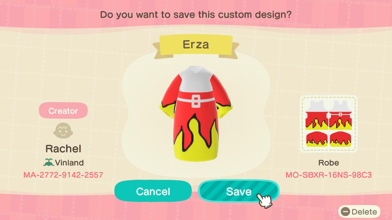 Animal Crossing Design Code: MO-SBXR-16NS-98C3 Erza