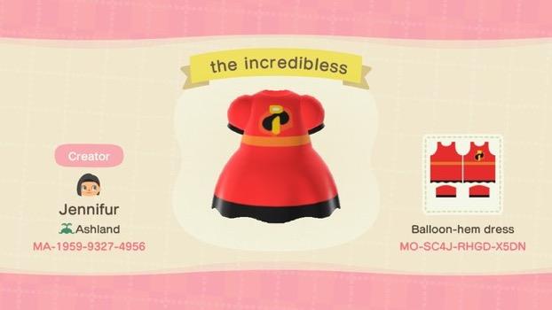Animal Crossing Design Code: MO-SC4J-RHGD-X5DN Incredibles Dress