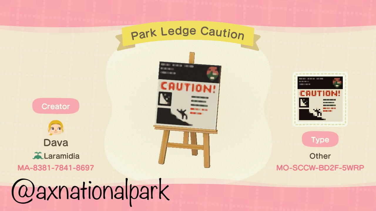 Animal Crossing Design Code: MO-SCCW-BD2F-5WRP Park Ledge Caution