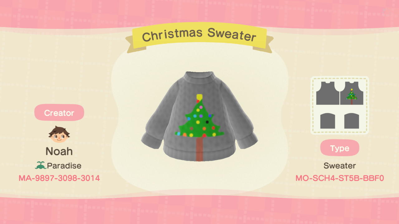 Animal Crossing Design Code: MO-SCH4-ST5B-BBF0 Christmas Sweater