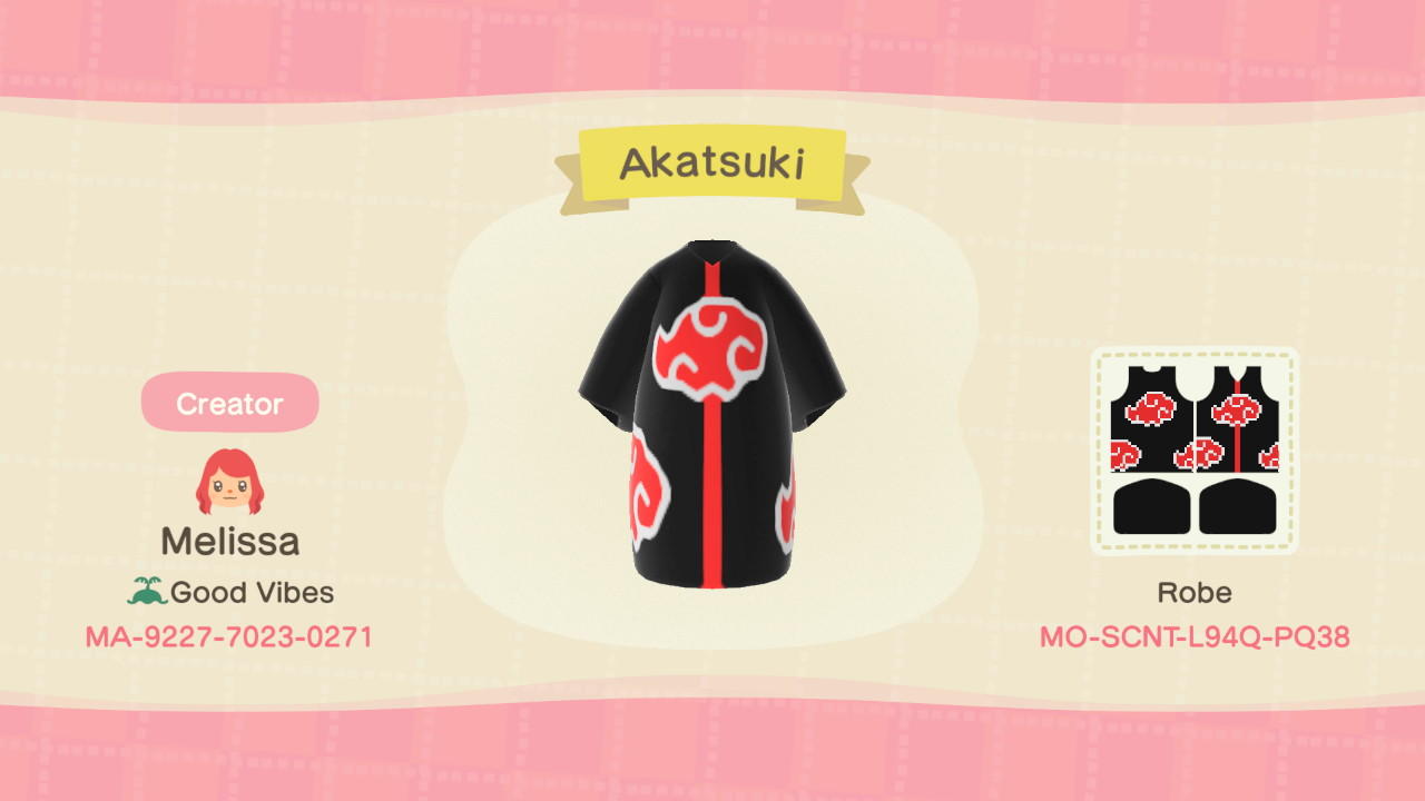 Animal Crossing Design Code: MO-SCNT-L94Q-PQ38 Akatsuki Robe