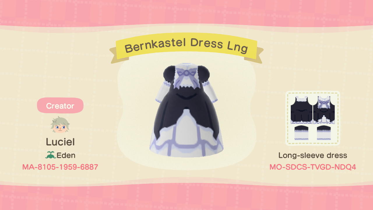 Animal Crossing Design Code: MO-SDCS-TVGD-NDQ4 Bernkastel Dress Lng