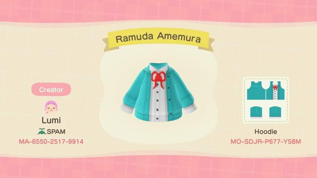 Animal Crossing Design Code: MO-SDJR-P677-Y58M Ramuda Amemura