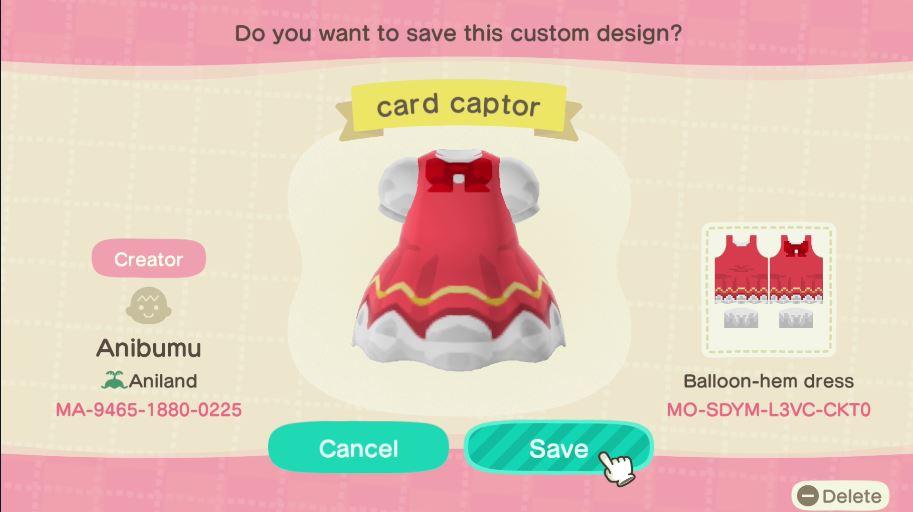 Animal Crossing Design Code: MO-SDYM-L3VC-CKT0 card captor