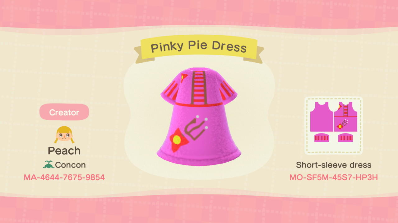 Animal Crossing Design Code: MO-SF5M-45S7-HP3H Pinky Pie Dress
