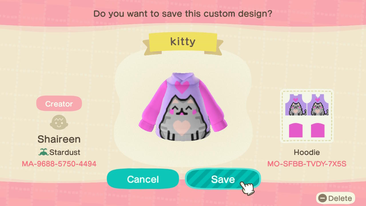 Animal Crossing Design Code: MO-SFBB-TVDY-7X5S kitty