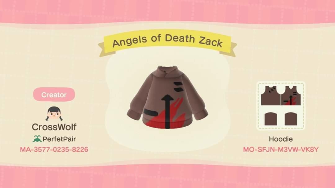 Animal Crossing Design Code: MO-SFJN-M3VW-VK8Y Angels of Death Zack