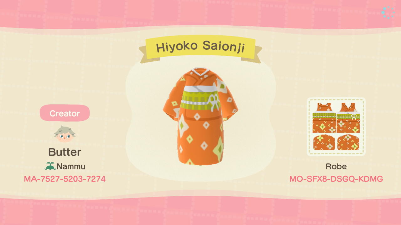 Animal Crossing Design Code: MO-SFX8-DSGQ-KDMG Hiyoko Saionji