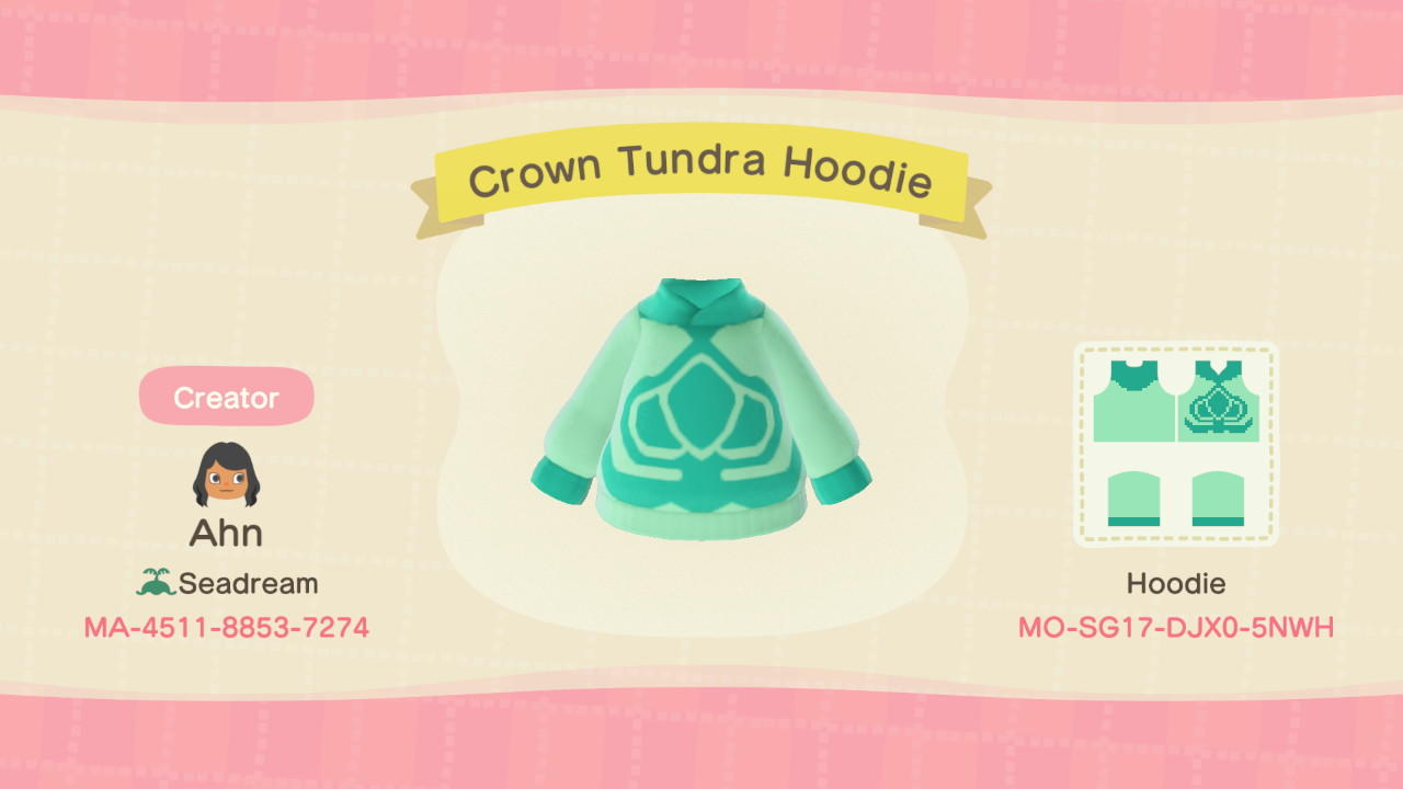 Animal Crossing Design Code: MO-SG17-DJX0-5NWH Crown Tundra Hoodie