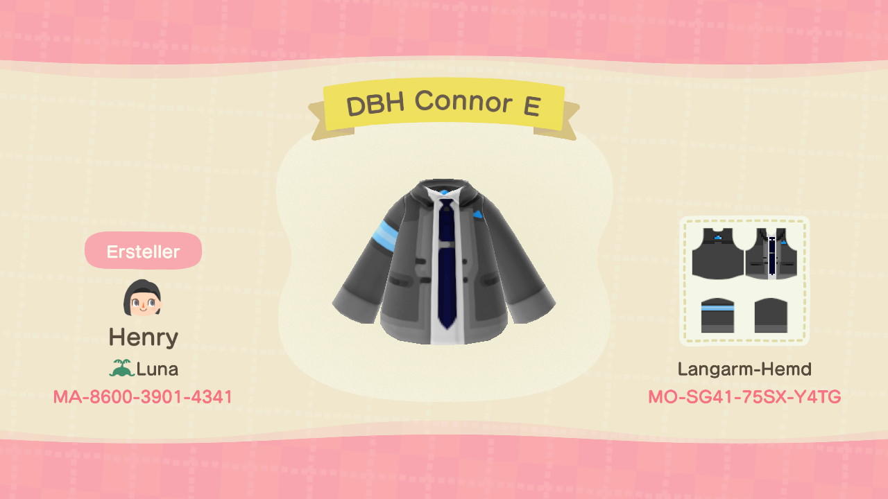 Animal Crossing Design Code: MO-SG41-75SX-Y4TG DBH Connor